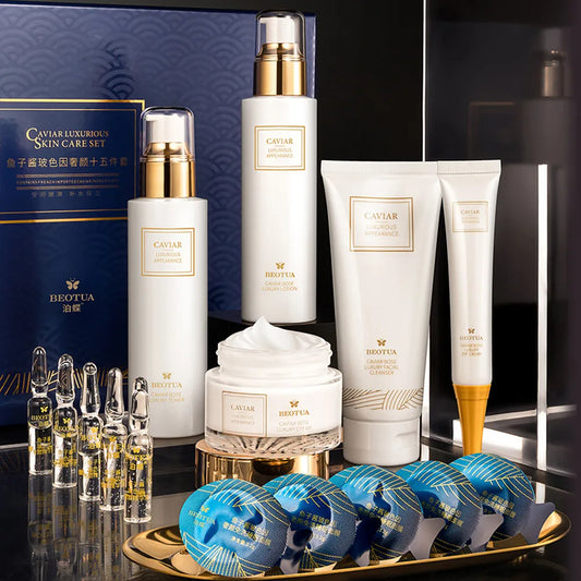 15PCS Caviar Skin Care Set Face Serum Set Face Moisturizing Anti Wrinkle Whitening Beauty Health Korean Facial Skin Care Suit